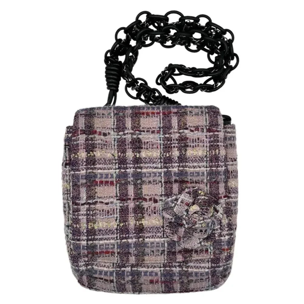 Chanel Lavender Tweed Camellia Large Flap Messenger Bag
